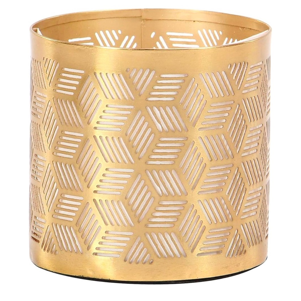 Deco 79 Metal Geometric Pencil Cup with Laser Carved Design, 4" x 4" x 4", Gold